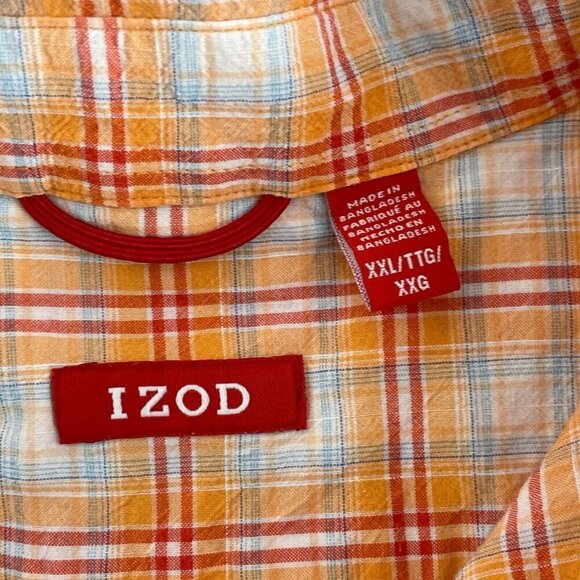 Izod Mens XXL Orange Plaid Button-Up Long Sleeve Shirt 5247 - Picture 3 of 7